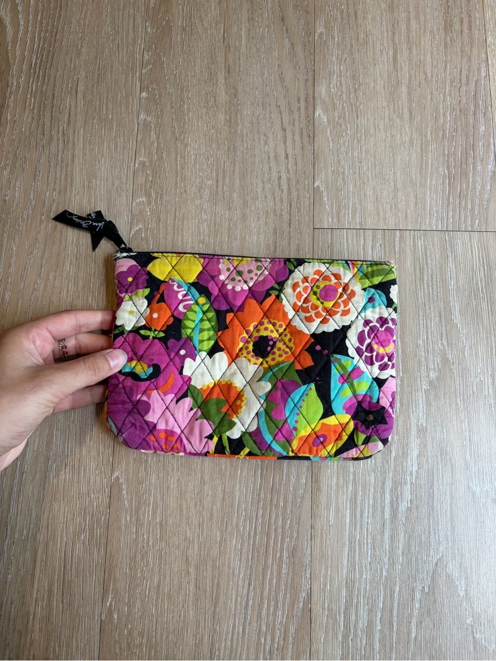 Vera Bradley Purple Floral Quilted Makeup Bag with Multicolor Accents